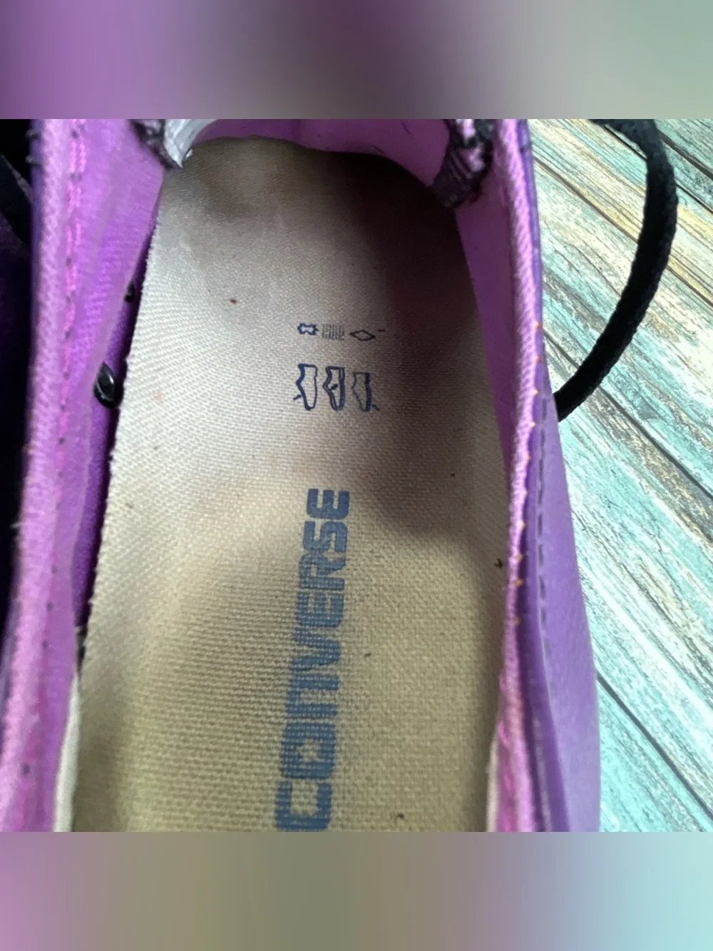 CONVERSE ALL STAR Low Top Casual Sneakers Size 11 Purple Leather Black Cap Toe
